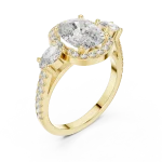 Ethereal Cushion Luminary Three Stone Halo Solitaire Ring
