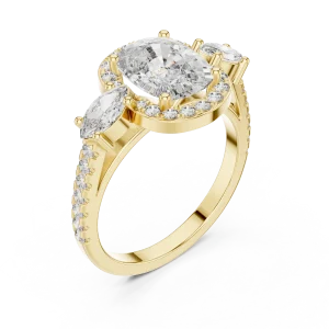 Ethereal Cushion Luminary Three Stone Halo Solitaire Ring
