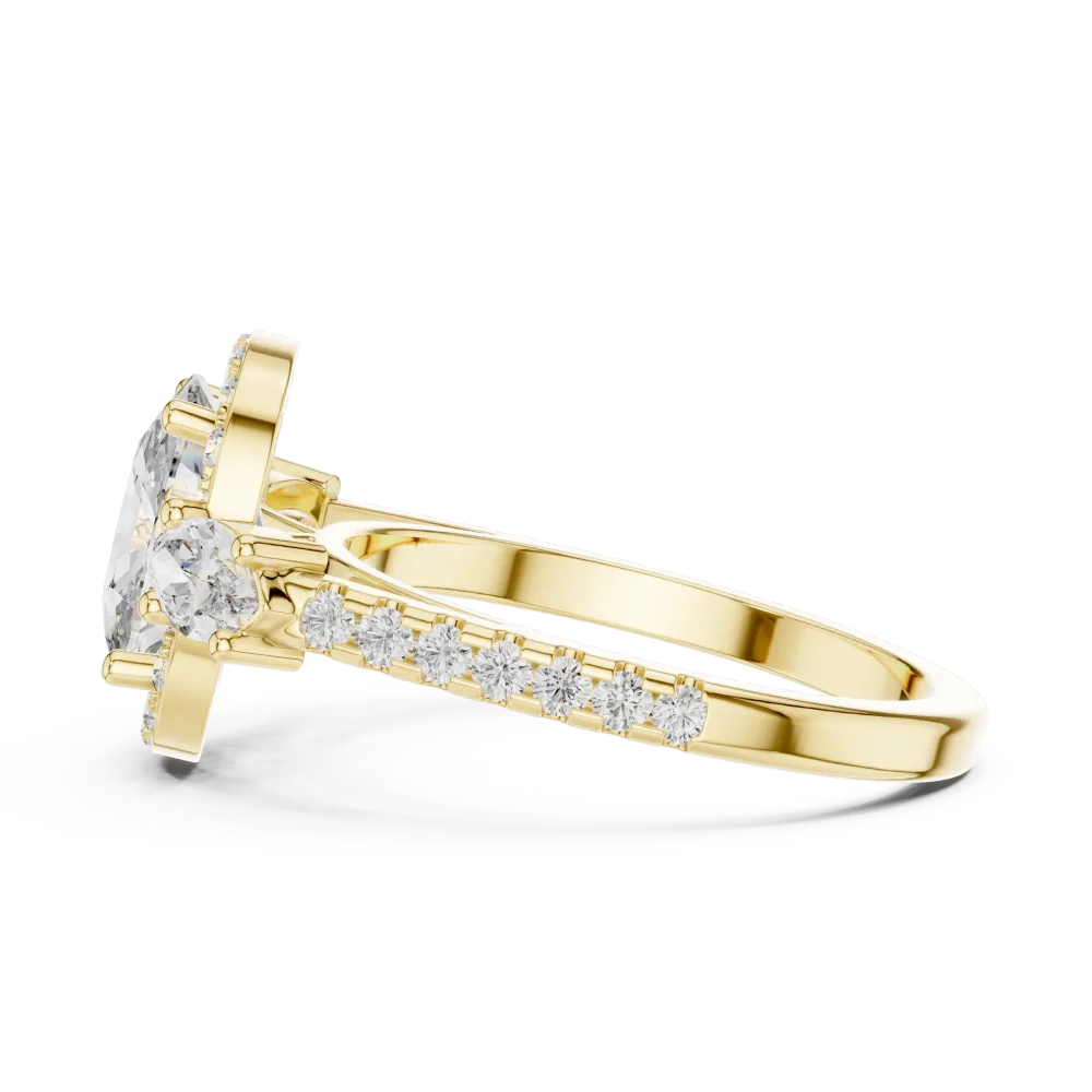 Ethereal Cushion Luminary Three Stone Halo Solitaire Ring - Image 4