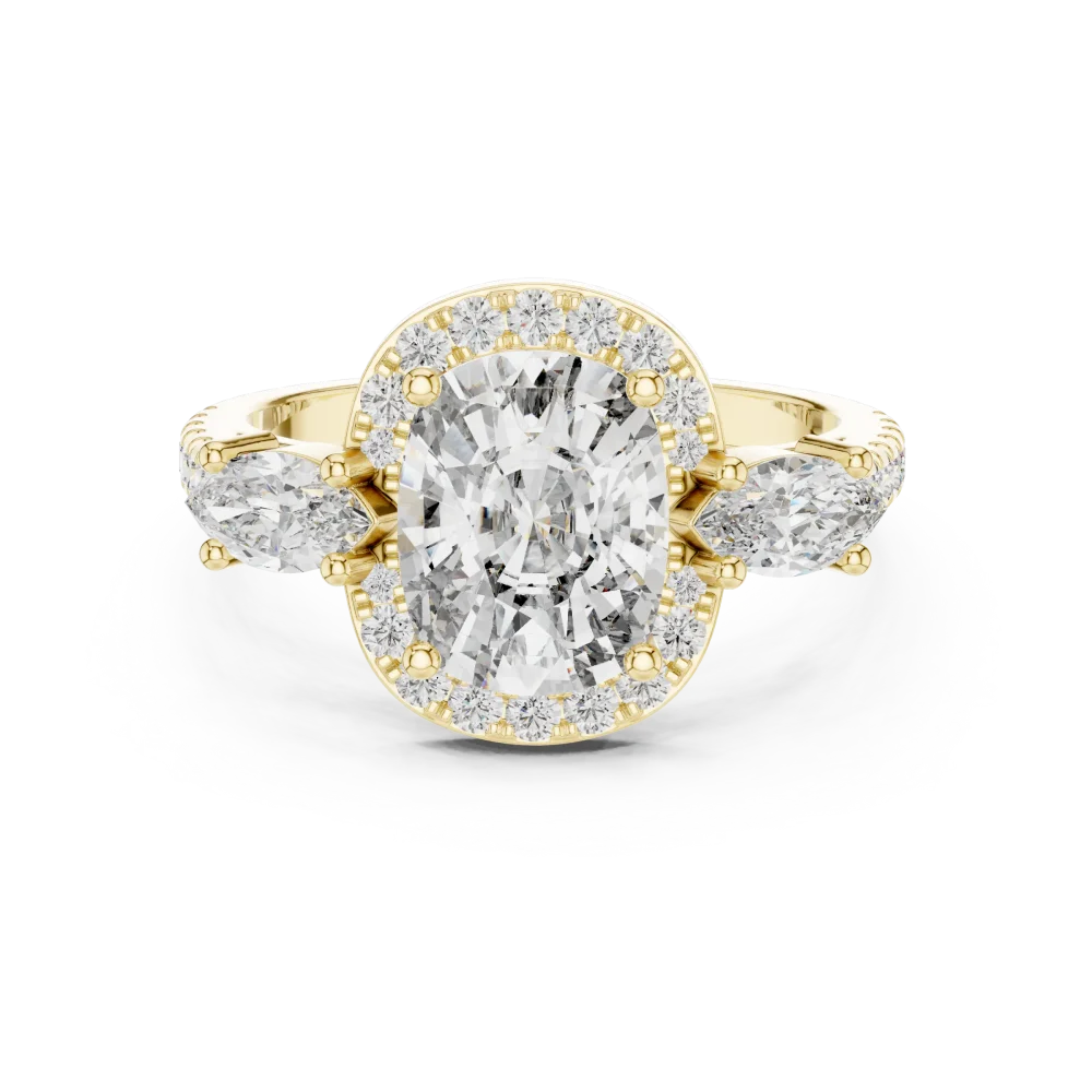 Ethereal Cushion Luminary Three Stone Halo Solitaire Ring - Image 2