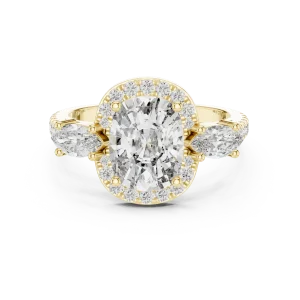 Ethereal Cushion Luminary Three Stone Halo Solitaire Ring - Image 2