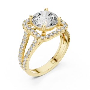 Luminary Round Brilliant Pavé-Set Geometric Solitaire Ring