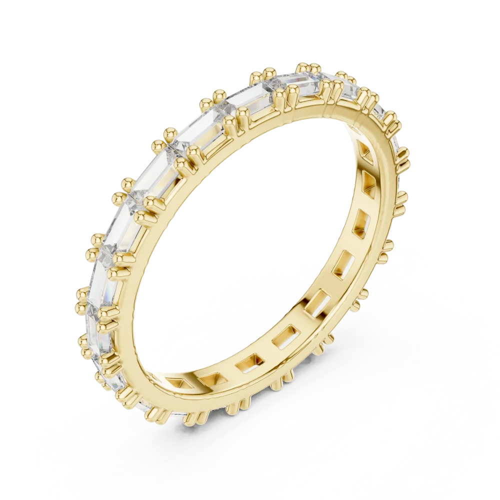 Discover the radiant allure of this baguette cut eternity band. Featuring brilliant DIAMEUR diamonds for timeless luxury. Shop this modern classic now.