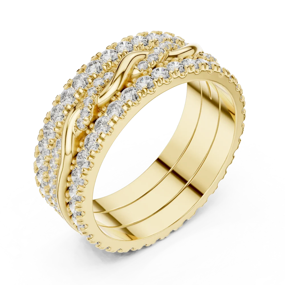 Embrace modern elegance with this round diamond pavé-set band. Featuring intricate entwined detailing, this sustainable luxury piece is a must-have.
