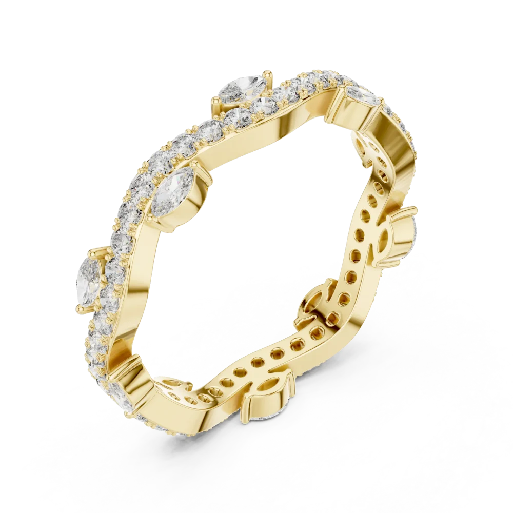 Discover the radiant allure of our marquise and round DIAMEUR diamond chevron band. Expertly handcrafted for timeless brilliance. Shop yours now.