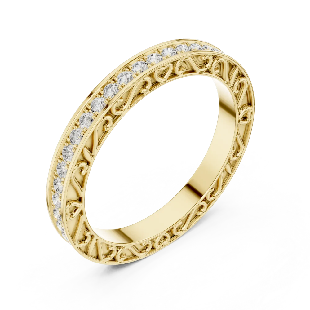 Discover the radiant beauty of our scalloped filigree DIAMEUR diamond band. Crafted for sustainable luxury, shop this modern classic piece today.