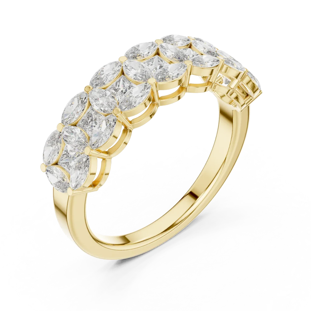 Adorn your finger with this exquisite band featuring marquise and princess-cut DIAMEUR diamonds. A modern classic for any collection. Shop now!