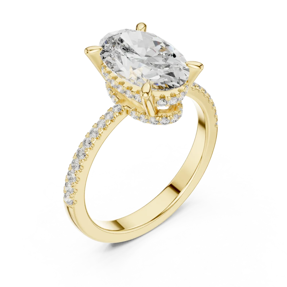 Capture eternal elegance with our oval-cut DIAMEUR lab-grown solitaire ring. Featuring a radiant hidden halo, this modern classic shines with fire.