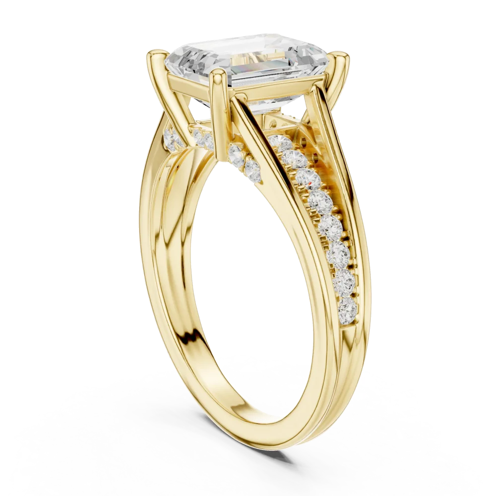 Ethereal Emerald Cut Solitaire Ring with Pavé Accents - Image 3
