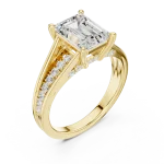 Ethereal Emerald Cut Solitaire Ring with Pavé Accents