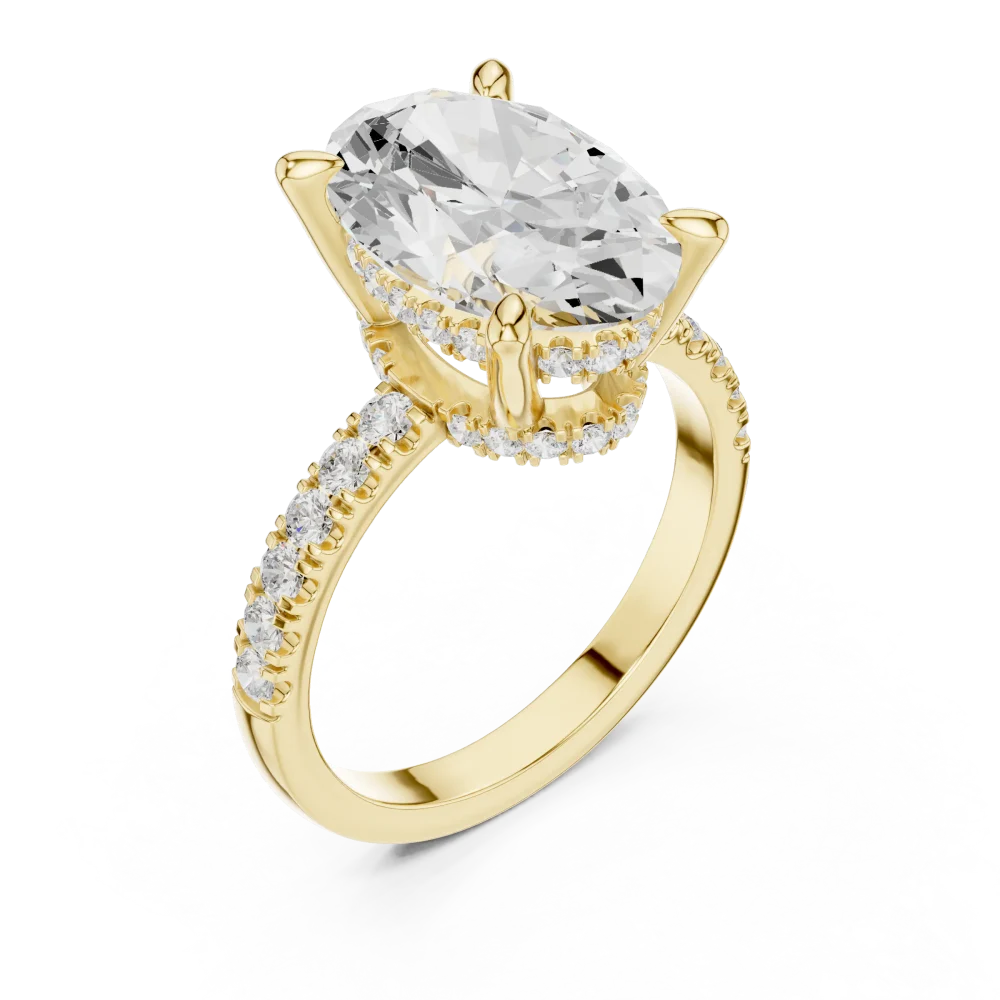 Discover the elegance of our Oval Solitaire Ring, featuring a radiant DIAMEUR lab-grown diamond and a hidden halo. Shop this modern classic today.