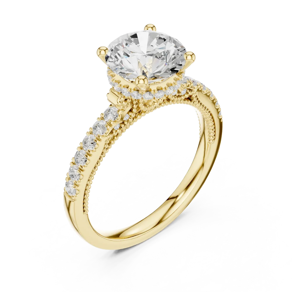 Discover the Luminary Solitaire ring, featuring a brilliant-cut DIAMEUR diamond set in a refined, pavé-adorned band. Elevate your forever with luxury.