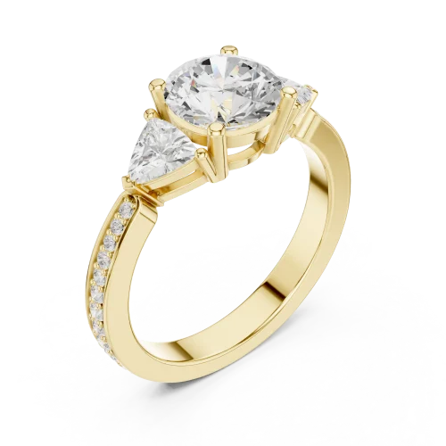 Luminary Round Solitaire and Trillion Three-Stone Ring