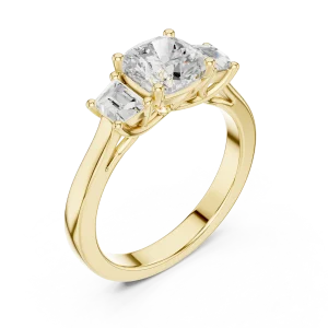 Ethereal Cushion Cut Solitaire Three-Stone Statement Ring