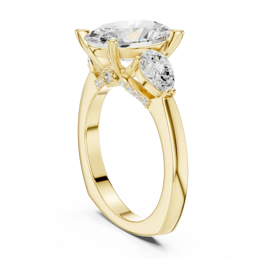 Ethereal Oval and Pear Three-Stone Solitaire Engagement Ring - Image 3
