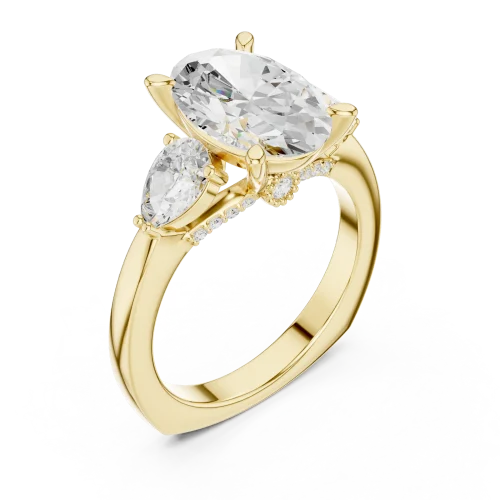 Ethereal Oval and Pear Three-Stone Solitaire Engagement Ring