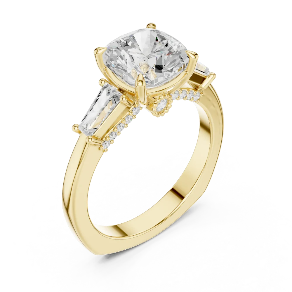 Discover the elegance of our cushion-cut Solitaire engagement ring, featuring shimmering DIAMEUR lab-grown diamonds. Shop this modern luxury classic today.