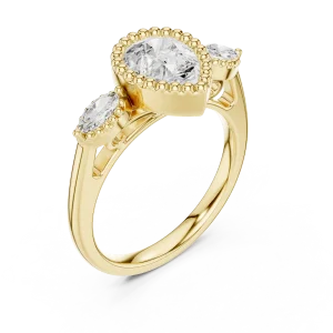 Ethereal Pear Cut Solitaire Three-Stone Statement Ring
