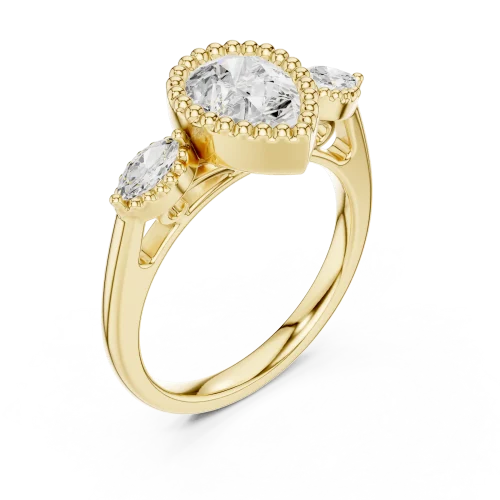 Ethereal Pear Cut Solitaire Three-Stone Statement Ring
