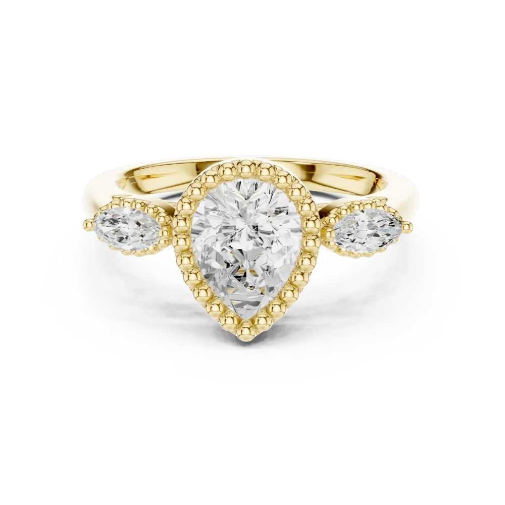 Ethereal Pear Cut Solitaire Three-Stone Statement Ring - Image 2