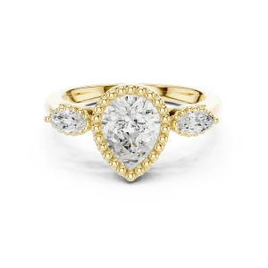 Ethereal Pear Cut Solitaire Three-Stone Statement Ring - Image 2