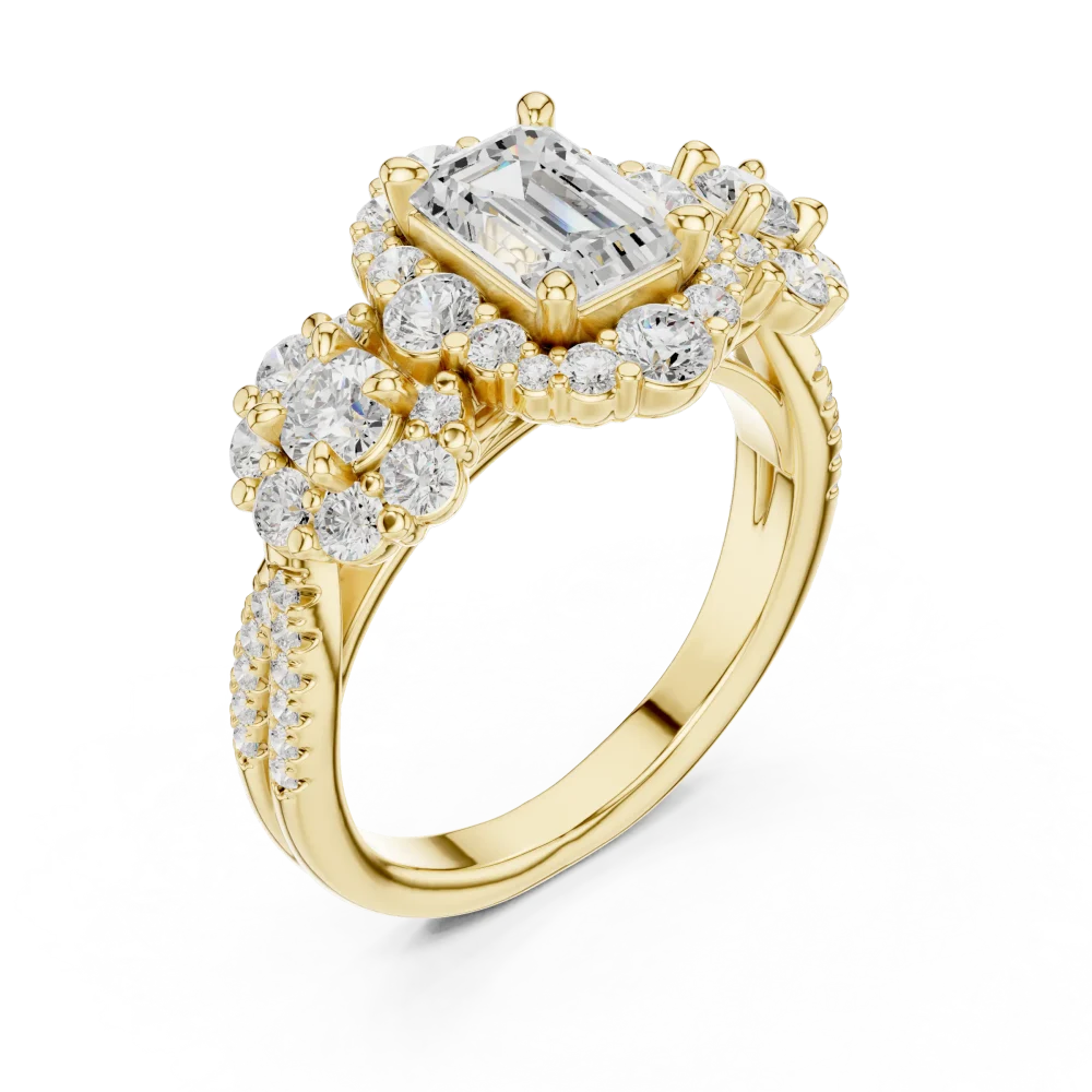 Elevate your ensemble with this brilliant-cut emerald and round DIAMEUR diamond ring. A masterclass in scintillation and sustainable luxury. Shop now.