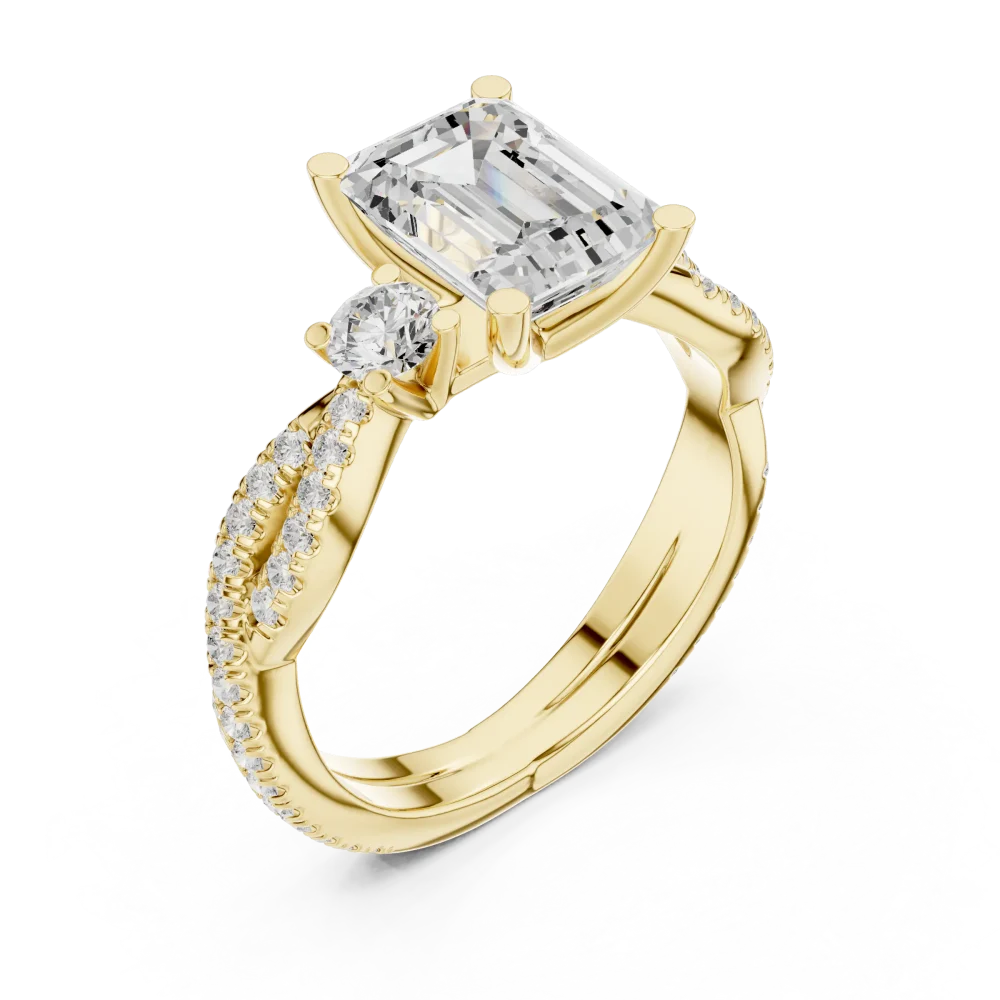Discover the radiant beauty of this emerald-cut Solitaire ring, accented with brilliant pavé DIAMEUR diamonds. A modern classic for your journey. Shop now.