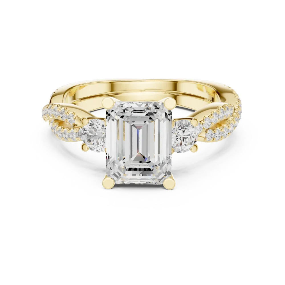 Luminary Emerald Cut Solitaire with Pavé Twisted Band - Image 2