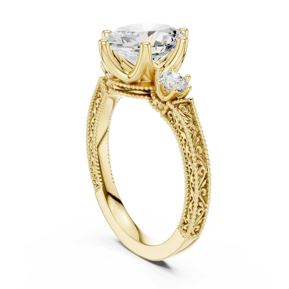 Ethereal Oval Solitaire Three Stone Filigree Engagement Ring - Image 3