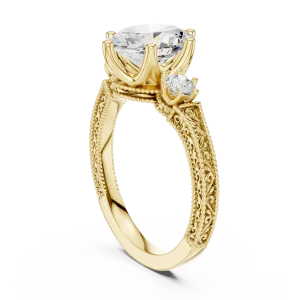 Ethereal Oval Solitaire Three Stone Filigree Engagement Ring - Image 3
