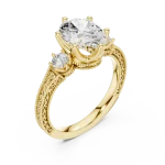 Ethereal Oval Solitaire Three Stone Filigree Engagement Ring