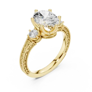 Ethereal Oval Solitaire Three Stone Filigree Engagement Ring