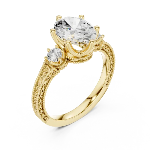 Ethereal Oval Solitaire Three Stone Filigree Engagement Ring