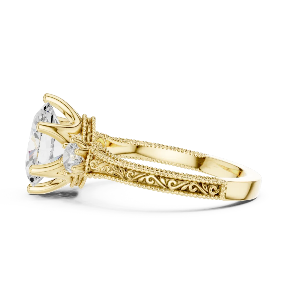 Ethereal Oval Solitaire Three Stone Filigree Engagement Ring - Image 4