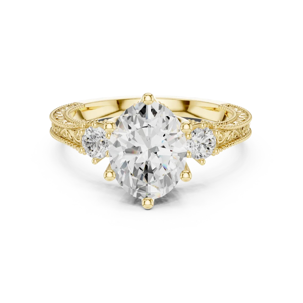 Ethereal Oval Solitaire Three Stone Filigree Engagement Ring - Image 2