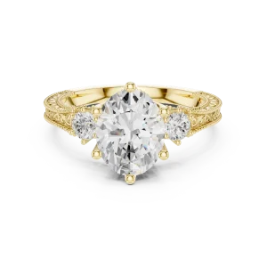Ethereal Oval Solitaire Three Stone Filigree Engagement Ring - Image 2