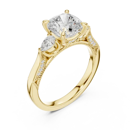 Ethereal Cushion Cut Three-Stone Solitaire Engagement Ring