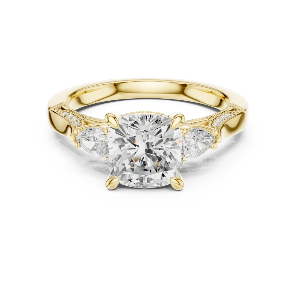Ethereal Cushion Cut Three-Stone Solitaire Engagement Ring - Image 2