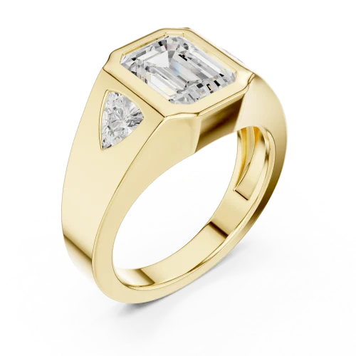 Architectural Emerald and Trillion Solitaire Statement Ring