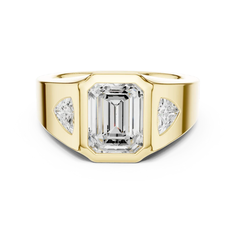 Architectural Emerald and Trillion Solitaire Statement Ring - Image 2