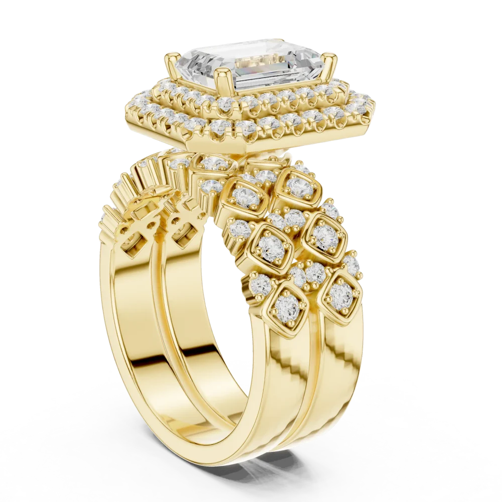 Luminary Emerald Cut Solitaire Geometric Halo Engagement Ring - Image 3