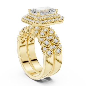 Luminary Emerald Cut Solitaire Geometric Halo Engagement Ring - Image 3