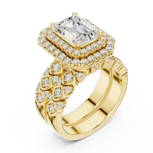 Luminary Emerald Cut Solitaire Geometric Halo Engagement Ring