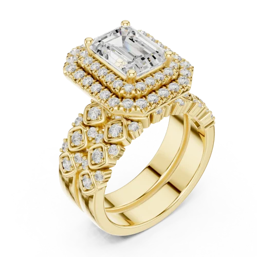 Luminary Emerald Cut Solitaire Geometric Halo Engagement Ring
