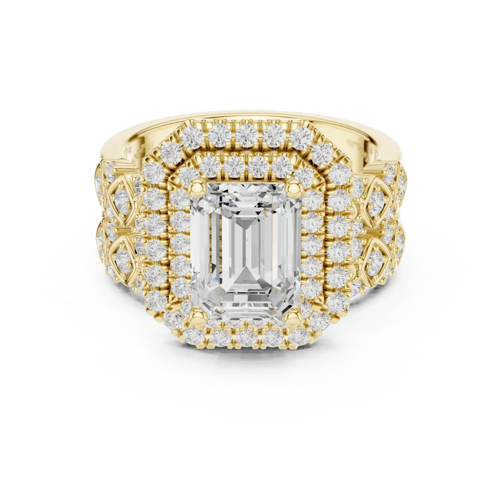 Luminary Emerald Cut Solitaire Geometric Halo Engagement Ring - Image 2