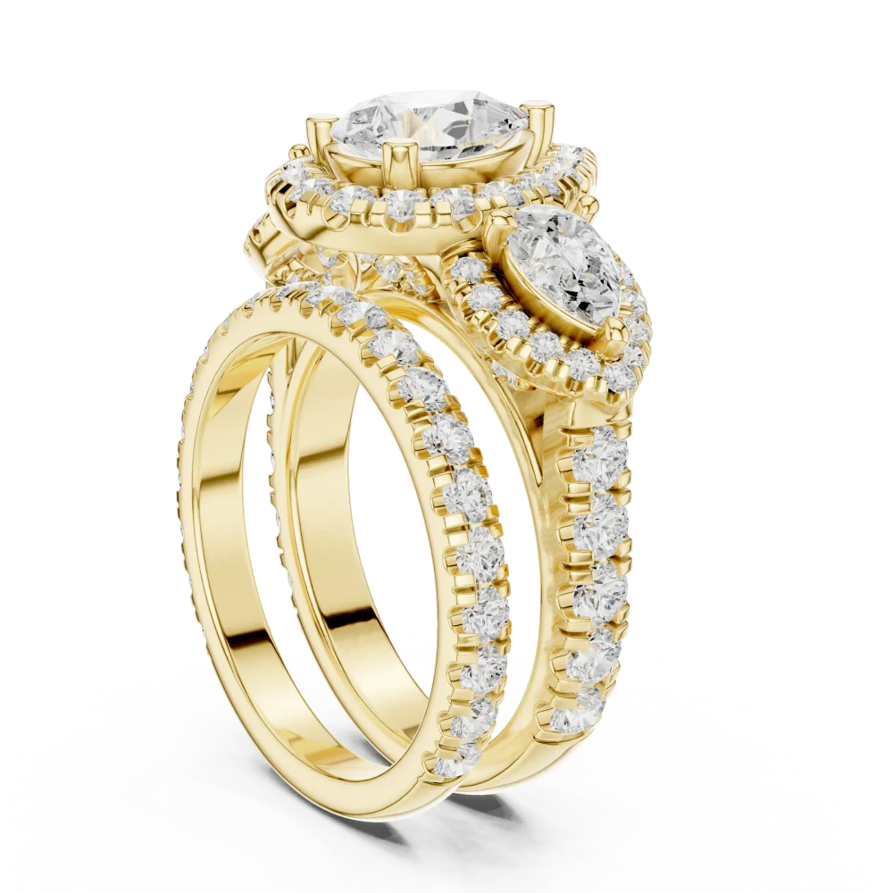 Luminary Pear Solitaire Three-Stone Pavé Engagement Ring - Image 3