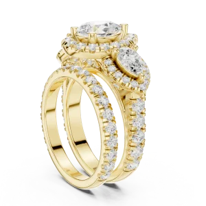 Luminary Pear Solitaire Three-Stone Pavé Engagement Ring - Image 3