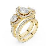 Luminary Pear Solitaire Three-Stone Pavé Engagement Ring