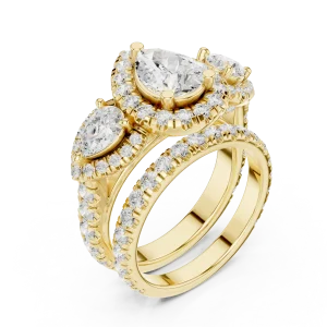 Luminary Pear Solitaire Three-Stone Pavé Engagement Ring