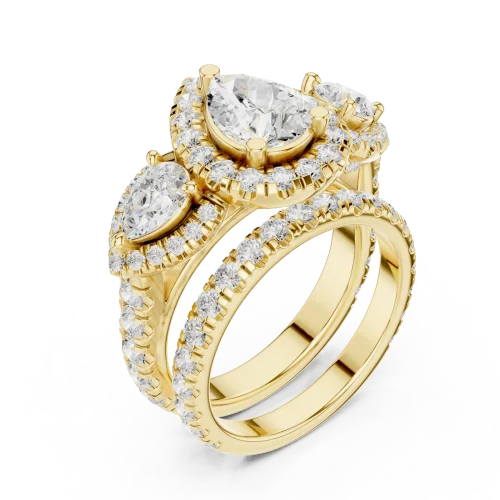 Luminary Pear Solitaire Three-Stone Pavé Engagement Ring